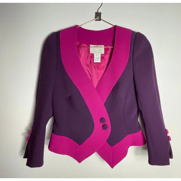 Manzoni Couture Womens Wool Silk Single Breasted Blazer Jacket Fuchsia Pink 12 - Picture 1 of 8